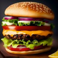 3D Rendering Realistic Cheeseburger. Generative AI photo