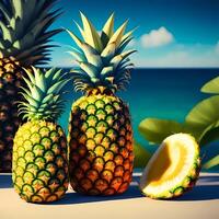 3D Rendering Realistic Fresh Pineapples. photo