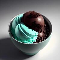 3D Rendering Realistic Chocolate Mint Ice Cream. Generative AI photo