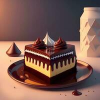 3D Rendering Realistic Orange Chocolate Cake. Generative AI photo