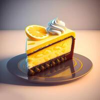 3D Rendering Realistic Chocolate Lemon Cake. photo