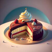 3D Rendering Realistic Chocolate Strawberry Cheesecake. photo