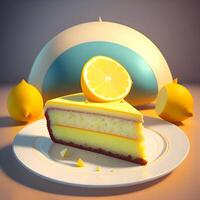 3D Rendering Realistic Fresh Lemon Cake With Lemons. photo