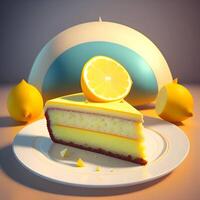 3D Rendering Realistic Fresh Lemon Cake With Lemons. Generative AI photo