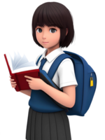 schoolmeisje met rugzak en Holding boek png