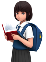 Schülerin mit Rucksack und halten Buch png