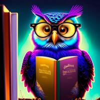 Owl With Glasses And Carrying A Book. Generative AI photo