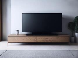 Modern living room with the TV on the cabinet. . photo