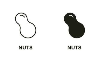 Peanut Line and Silhouette Icon Set. Nuts Black Pictograms. Allergen Ingredient Contains Peanut Symbol Collection on White Background. Isolated Vector Illustration.