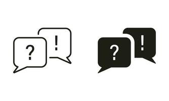 Exclamation Mark and Question Mark on Speech Bubble Line and Silhouette Icon Set. Information FAQ Pictogram. Dialog Talk, Discussion Ask and Answer Sign Collection. Isolated Vector Illustration.