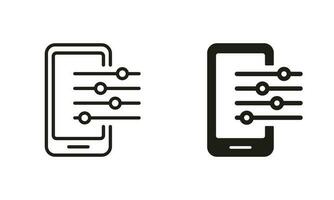 Settings and Options of Mobile Phone Line and Silhouette Icon Set. Fix, Maintenance, Smartphone Repair Service Symbol Collection. Control Panel and Settings of Electronic Device. Vector illustration.