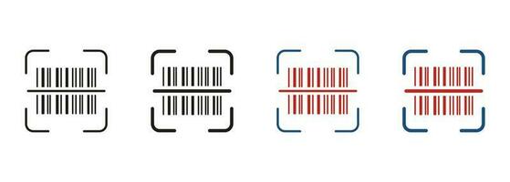 Scan Bar Code Line and Silhouette Icon Set. Product Information Identification. Barcode Tag Scanner Pictogram. Digital Scanning Technology Symbol Collection. Isolated Vector Illustration.