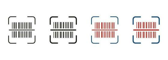 Scan Bar Code Line and Silhouette Icon Set. Product Information Identification. Barcode Tag Scanner Pictogram. Digital Scanning Technology Symbol Collection. Isolated Vector Illustration.