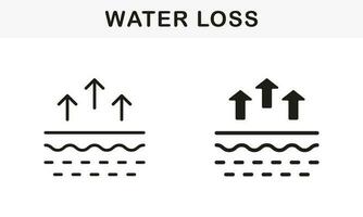 Skin Moisture Evaporation Line and Silhouette Black Icon Set. Skin Water Loss Pictogram. Skin Structure and Arrows Up Moisture Wicking Process Symbol Collection. Isolated Vector Illustration.