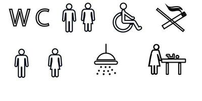 A set of toilet navigation icons. Wayfinding wc female male for disabled and mother and child room. Vector