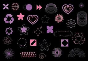 Retro y2k elements set. Collection of pink futuristic elements for design vector