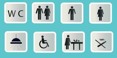 Wayfinding wc icons blue background. Vector illustration