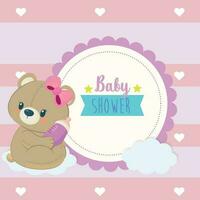 Baby shower. Cute bear label on the clouds. vector