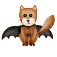 Halloween watercolor illustration of a smiling fox in a Batman costume with a black cape and mask png