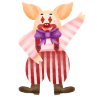 Playful Pig in Halloween Clown Costume Trick or Treat with a Touch of Watercolor Style png