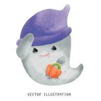 Halloween ghost wearing a witch hat vector