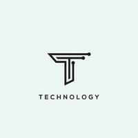 Initial Letter T Icon Circuit Digital Logo Design . vector