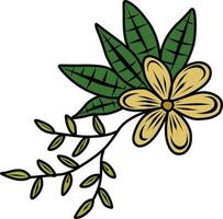 cute flower with branch and leafs isolated icon vector illustration design