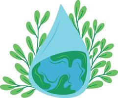 drop water with leafs ecology icon vector illustration design icon