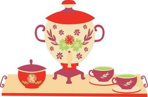 té ceremonia con tetera y tazas aislado icono vector ilustración diseño