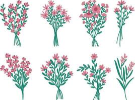 set of flowers. Set of bouquets of wildflowers. Vector illustration.