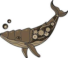 Illustration of a whale with gears and cogs on a white background vector