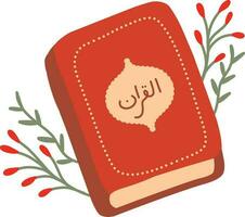 Vector illustration of a red islamic quran book with  a branch.