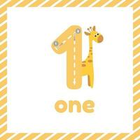 Learn numbers. Flashcards for kids education. Trace Number one vector