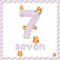 Learn numbers. Flashcards for kids education. Trace Number seven vector