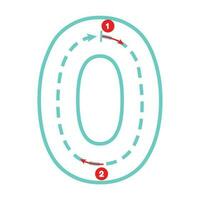 escribir número cero con rastreo guía. contorno número. preescolar hoja de cálculo para niños ejercicio. educación matemáticas página vector