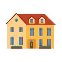 Tudor style house with yellow paints. Vintage house flat design vector template.
