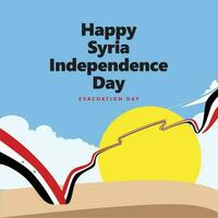 Syria independence day or evacuation day celebration vector illustration with a long flag within a bright day sand desert scenery.