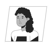 Gorgeous brunette girl black white cartoon avatar icon. African american race. Editable 2D character user portrait, linear flat illustration. Vector face profile. Outline person head and shoulders