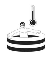 Swimming pool temperature high monochrome concept vector spot illustration. Man in kid pool 2D flat bw cartoon character for web UI design. Staying hydrated isolated editable hand drawn hero image