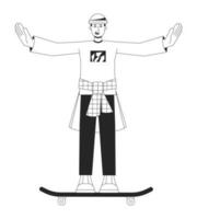 hermoso patinador ondulación plano línea negro blanco vector personaje. editable contorno lleno cuerpo joven hombre haciendo trucos en patineta. sencillo dibujos animados aislado Mancha ilustración para web gráfico diseño