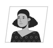 bonito mujer con corto Rizado pelo negro blanco dibujos animados avatar icono. editable 2d personaje usuario retrato, lineal plano ilustración. vector cara perfil. contorno persona cabeza y espalda