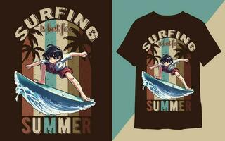 Summer Surfing t shirt design, Vintage summer paradise beach t shirt Design Free Vector
