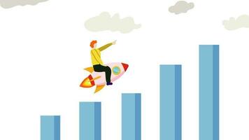 man with rocket and graph with cloud motion graphic 2d animation videos