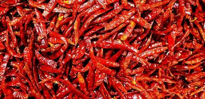 Group of dry red hot chili pepper for background. Pattern of harvest agriculture and Spicy ingredient for cooking food. photo