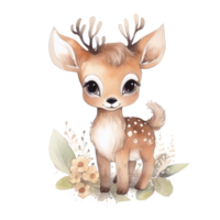 Watercolor forest deer isolated. Illustration AI Generative png