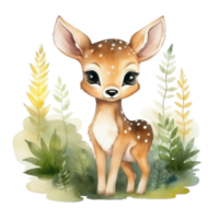 Watercolor forest deer isolated. Illustration AI Generative png