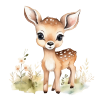 Watercolor forest deer isolated. Illustration AI Generative png