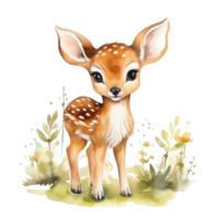 Watercolor forest deer isolated. Illustration AI Generative png