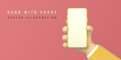 Cartoon character hands with smart phone, scrolling or searching for something. 3d render hand businessman in suit. Vector illustration