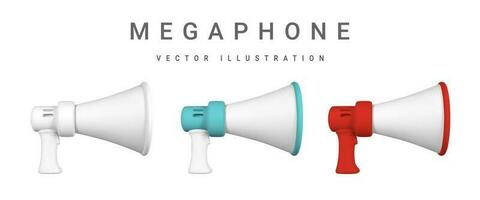 Realistic 3d megaphone. Plastic megaphone with shadow. Vector illustration